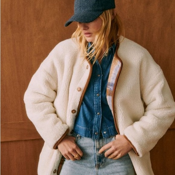 Sezane Sari Jacket - teddy plaid reversible - size 6 - Picture 5 of 12